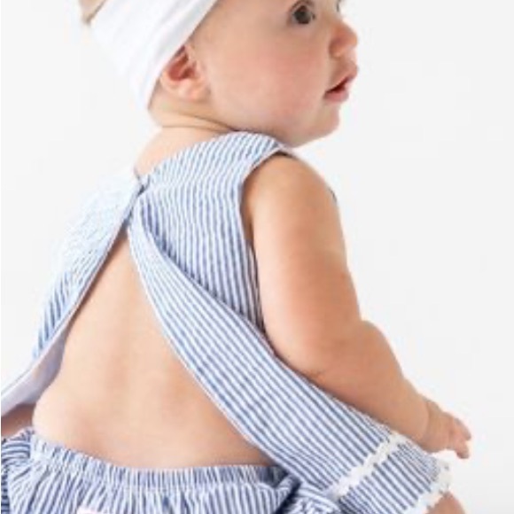 RuffleButts Girls Seersucker Ric Rac Open Back Swing Top size 6-12 months. - Picture 5 of 7